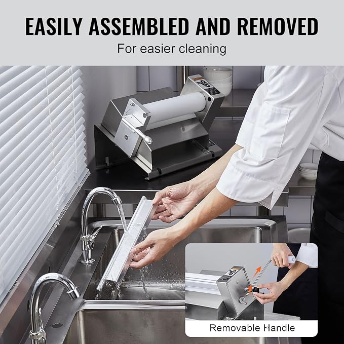 VEVOR Manual Dough Sheeter Machine, Puff Pastry Sheeter and Fondant Roller, Removable Handle, Panel, Roller for Easy Cleaning, Max 1/2 inch Adjustable Thickness, for Home or Small Commercial Kitchens