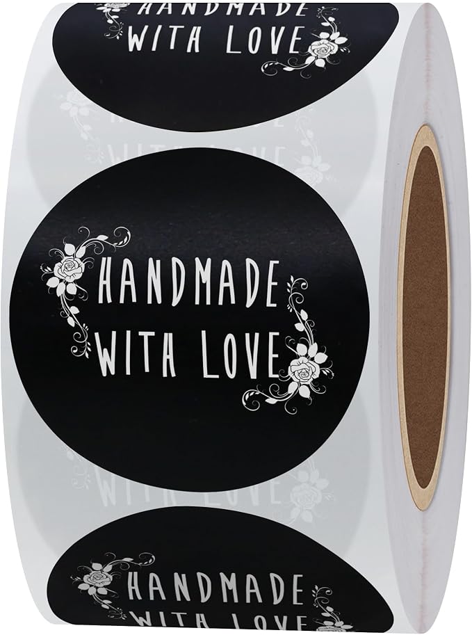 Hybsk 1.5" Inch Rose Floral Round Handmade with Love Stickers with Flowers Total 500 Labels Per Roll (White Rose Flowers)