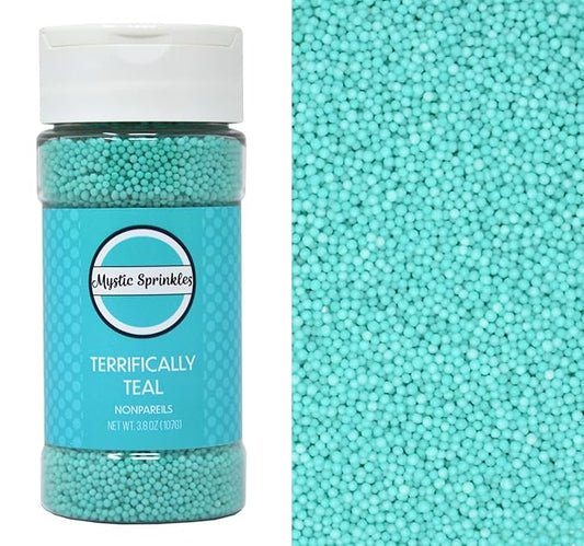 Mystic Sprinkles Solid Color Nonpareils 3.8oz Bottle (Terrifically Teal)