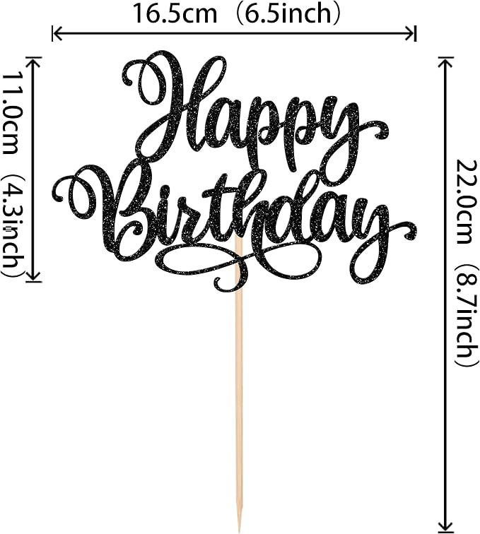 ZHUOWEISM 1 PCS Happy Birthday Cake Topper Glitter Happy Birthday Cake Pick Bunting Decor for Anniversary Celebrating Happy Birthday Party Cake Decorations Supplies Black