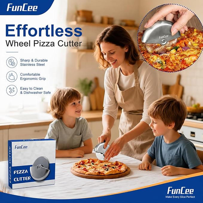 Premium Pizza Cutter Wheel with Sharp Blade For Cutting Through Pizzas, Crusts, Pies and More, Stainless Steel Knife with Ergonomic and Comfort Grip, Dishwasher Safe