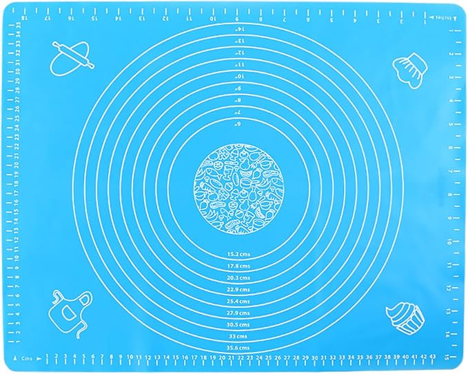 Silicone Baking Mat, 19.7 Inch x 15.7 Inch Blue Pastry Mat with Size Scale, Anti Stick and Anti Slip Mat for Kneading Dough in Ketchen, Picnic and Party (Blue, 50x40)