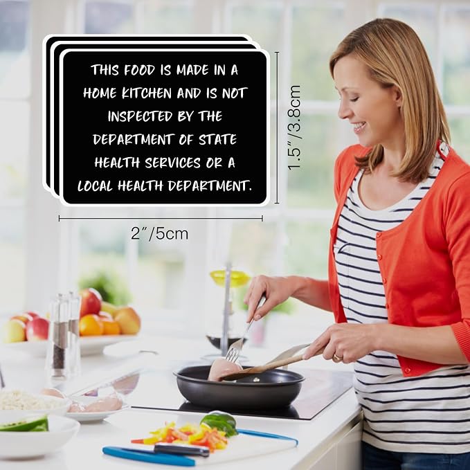 Made in Home Kitchen 120 Pack Food Label Stickers, Cottage Food Law Labels Bakery Stickers, Cottage Kitchen Food Safety Labels Non-Inspection Statement (1.5"x2", Black)
