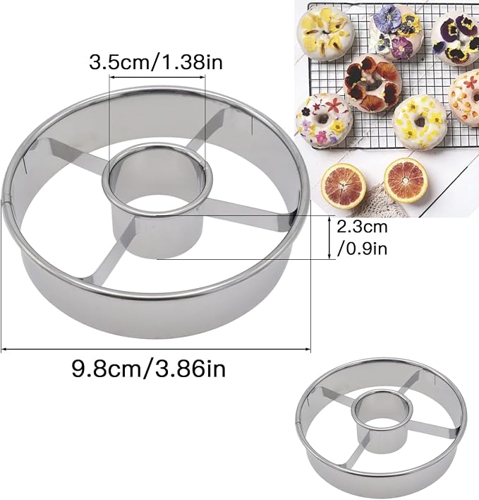 2 Pack Stainless Steel Donut Cutter, 3.86 Inch Doughnut Cutters Mold, Professional Baking Tool for Making Perfect Donuts, Bagels, Cookies, Biscuits, and More