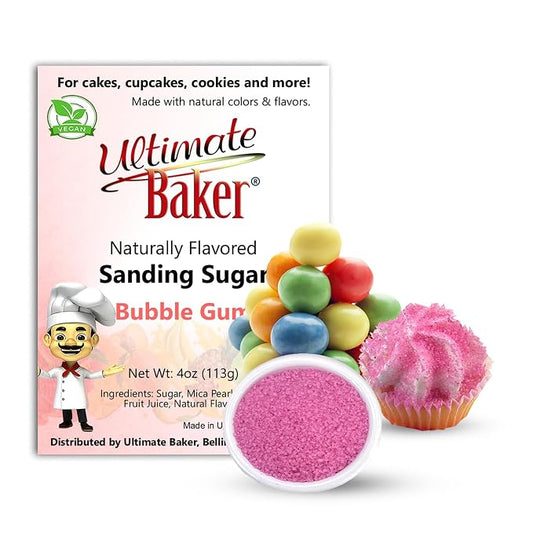 Ultimate Baker Flavored Sanding Sugar (1x4oz) - Burst of Flavor & Color for Cakes, Cookies & More, All-Natural, Perfect for Baking & Decorating or as a Flavored Coffee Sugar (Bubble Gum)