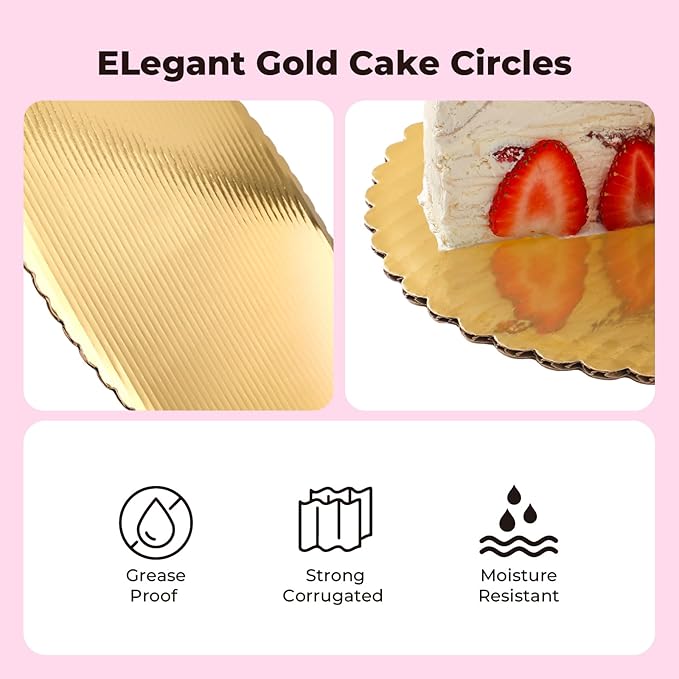 Fit Meal Prep 20 Pack Cake Boards, 8 Inch Round Gold Cake Circles, Disposable Pizza Circles Cake Pan Base Stand for Desserts and Pastries, Greaseproof Cardboard Cake Rounds for Cake DIY, Birthday