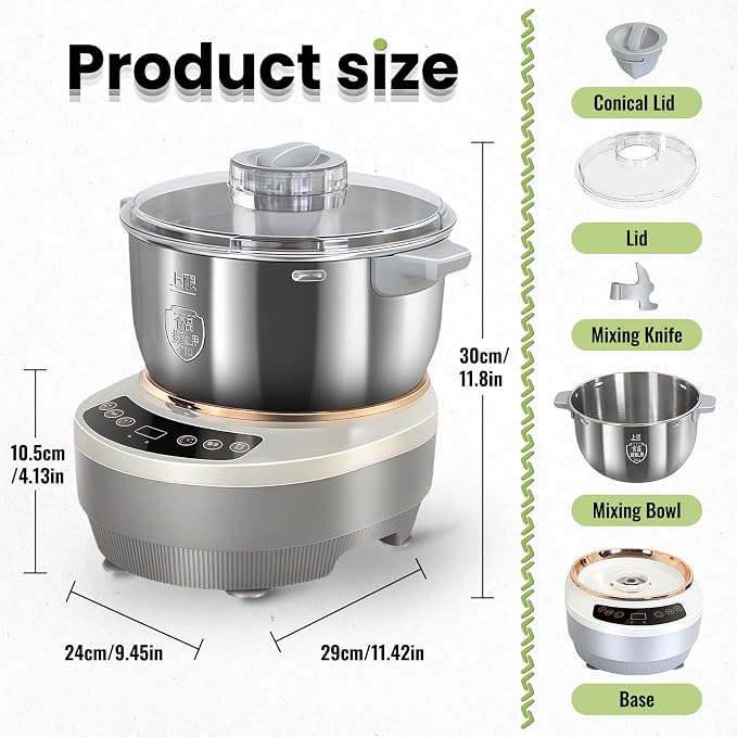 7L/7.37qt Dough Maker with Ferment Function, Electric Dough Maker, Kitchen bread kneading machine pizza dough maker, for Bread Pizza Dumpling Dough (7L)