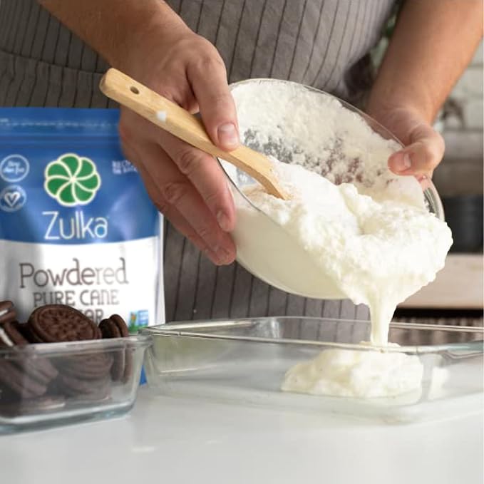 Zulka Powdered Pure Cane Sugar, 1 lb Resealable Bag – Non-GMO, Certified Vegan, Bone Char Free Confectioners Sugar for Baking, Frosting, and Glazes