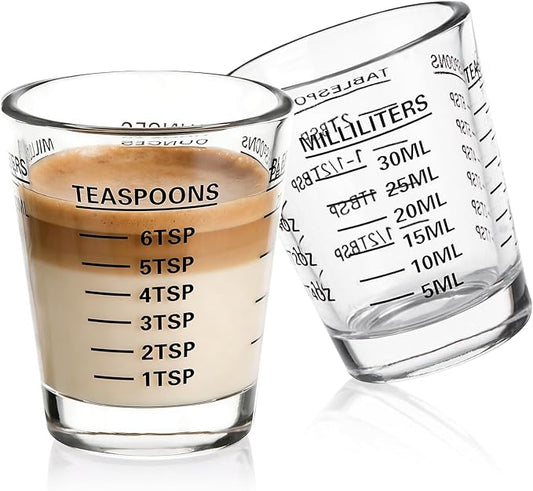 SAIAOKJ Shot Glasses Measuring Cup Set 2PACK Espresso Shot Glasses Liquid Heavy Glass 26-Incremental Measurement 1 OZ, 2 TBS, 6 TSP, 30 ML Kitchen Tools (Black)