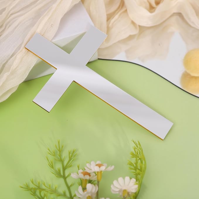 Golden Cross Cake Topper - First Holy Communion Party Decorations,Acrylic Cross Cake Topper Photo Props,God Bless Baptism Centerpiece,Religious Birthday Wedding Party Decorations