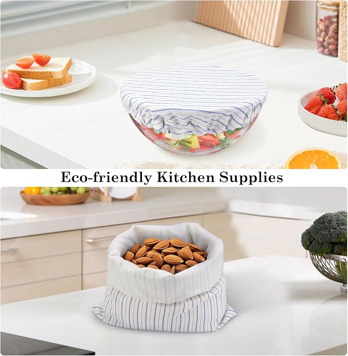 Reusable Bread Bags for Homemade Bread with TPU Lining & Proofing Bowl Cover, Organic Cotton Sourdough Bread bags for Baker Lovers (stripe)
