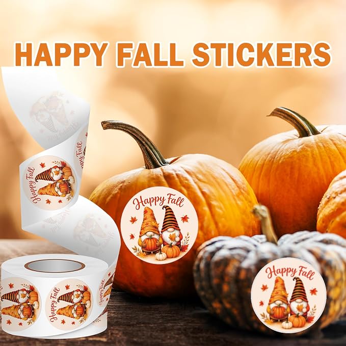 Louise Maelys 500 Pcs Happy Fall Stickers 1.5Inch Autumn Sticker Roll | Gift Wrapping, Thanksgiving Decor, Envelope Seals, Cards, DIY Crafts，Waterproof,Easy to Peel and Stick
