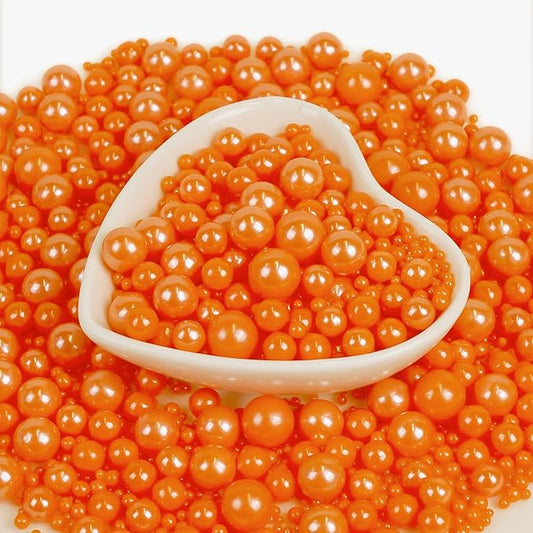 Edible Orange Sprinkles for Cake Decorating, Edible Pearl Sugar Sprinkles, Cake Cookie Decorations, Cupcake Ice Cream Toppings, Wedding Party Halloween Supplies, 180g/6.35oz Mix Size