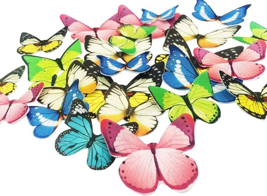 Set of 30 Edible Cupcake Toppers Wedding Cake Birthday Party Food Decoration Mixed Size & Colour (Butterfly)