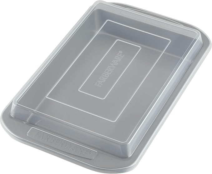 Farberware Nonstick Bakeware Rectangular Cake Pan with Lid, Cake Pans For Baking, 9-Inch x 13-Inch, Gray