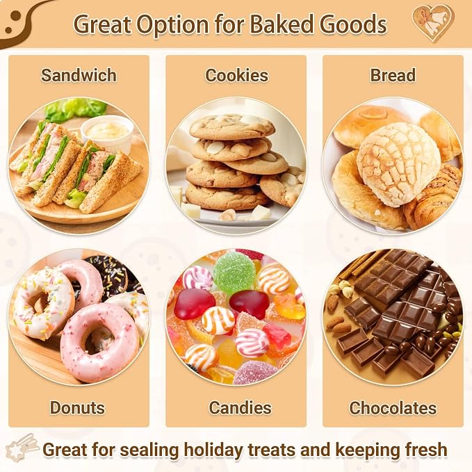Subalga 200 Pack Cookie Paper Bags with Window 7.1x7.5 Donut Bags with 500 Pcs Thank You Stickers Heat Sealable Cookie Bags Grease Resistant Paper to Go Bake Sleeves for Gift Giving Donut Bread(Brown)