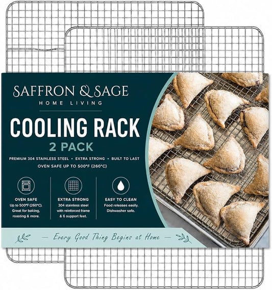 Cookie Cooling Rack Pack of 2, Heavy Duty Stainless Steel Cooling Racks for Cooking and Baking, 11.8 x 16.8 x 1 Inch, Dishwasher Safe, Rust Resistant, Fits Half Sheet Pan