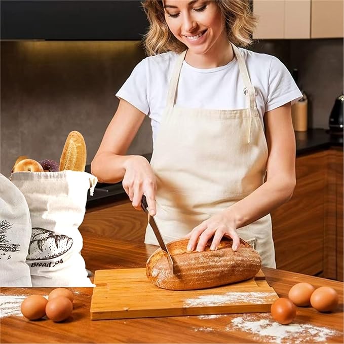 Bread Bags, 2-Packs Linen Bread Bags for Homemade Container, 17.3×11.6 Inches Unbleached&Reusable Bread Storage,Natural Large Storage for Artisan Bread,With 2 Pieces Breads Clips