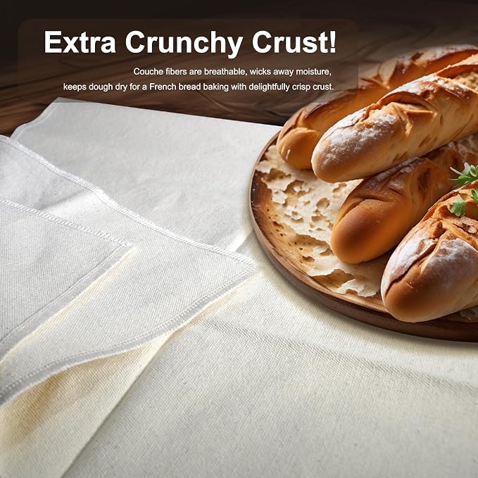 Prutomr Dough Proofing Cloth 35"x26" Large, Professional Heavy Duty Bakers Couche for Bagutter Loaves, 100% Natural Unbleached Cotton Fabric Towel for French Baguettes, Shaping Tool for Bread Baking
