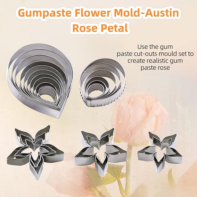 KALAIEN 23pcs/set Rose Petal Cutter Set Gum Paste Fondant Cake Cutters kitchen Supplies Baking Mould