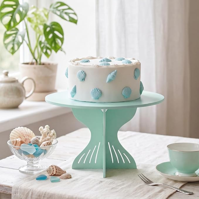 Lallisa 12" Mermaid Cake Stand Blue 3D Ocean-themed Party Decorations with Mermaid Tail Base PVC Dessert Holder Centerpieces for Ocean-themed Party Birthday Baby Shower Supplies