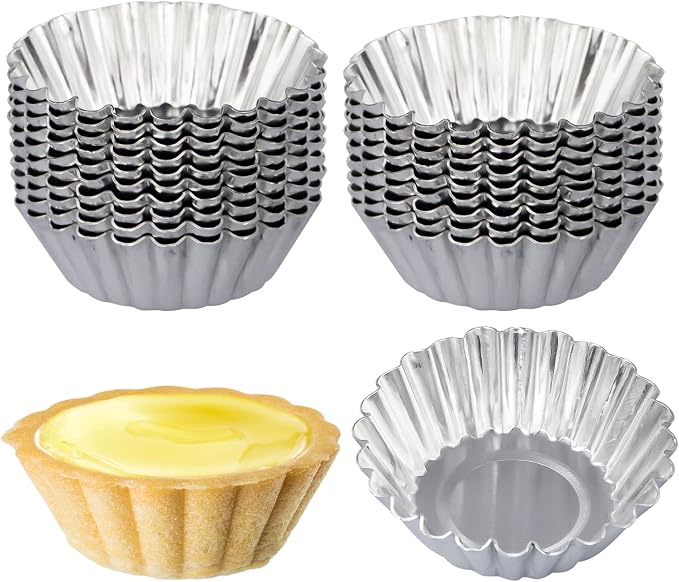 20 Pack Egg Tart Pans, 2.4 x 0.8in Mini Metal Cupcake Pans Pie Cookie Muffin Tins Reusable Baking Mold Cups