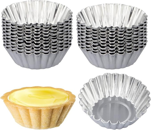 20 Pack Egg Tart Pans, 2.4 x 0.8in Mini Metal Cupcake Pans Pie Cookie Muffin Tins Reusable Baking Mold Cups