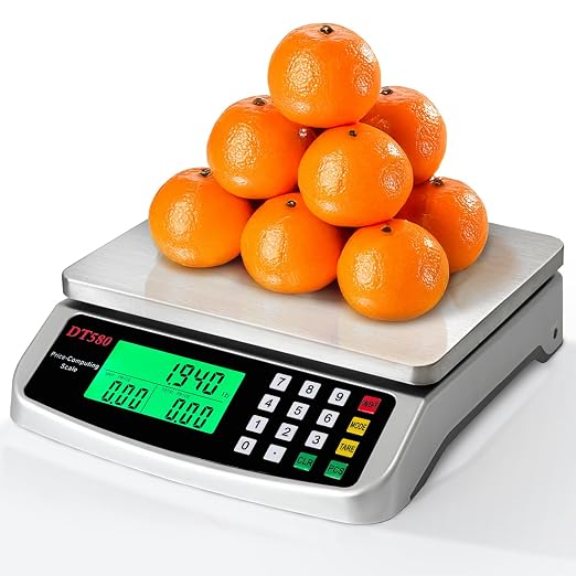 110lb Food Scale, Digital Kitchen Scale with Price Computing Commercial Scale 5 Units, Hold, Tare, PCS, 304 Stainless Steel for Baking, Cooking, Meat, Counting, Adapter Included