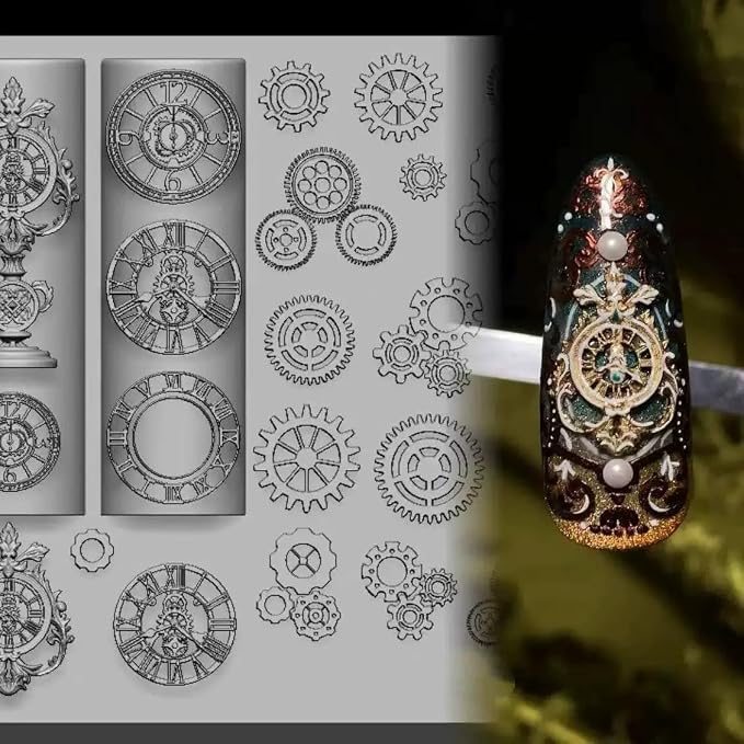 4Pcs Nail Art Silicone Molds 3D Charms Steampunk Gear Cutlery Cute Shapes for UV Gel Acrylic DIY Crafting Jewelry Making