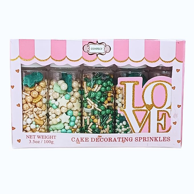 Confect Neutral Baby Shower Sprinkles | Mix Sage Green, Pearl, Lavander & Gold Sprinkles | Gender Reveal Sprinkles | Birthday Sprinkle | Assorted Pack of 5 Edible Sprinkle | Vegan, Gluten-Free, Nut-Free, Soy-Free, Dairy-Free, Palm Oil-Free - 5 Oz