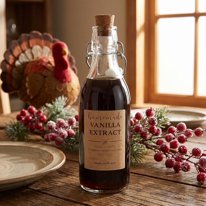 48 Pack Vanilla Extract Labels, 1.5×2 Inch Square Bottle Labels Homemade Ingredients Label Stickers for Handcrafted Vanilla Bottles,Jar Kitchen Pantry
