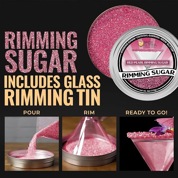 Brew Glitter - Red Pearl Rimming Sugar (1LB, 1x Resealable Bag) Cocktail Garnish for Mixed Drinks & Refreshments