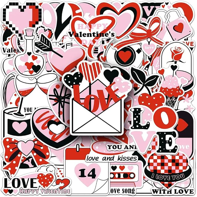 I Love You Stickers |50Pcs Valentine's Day Theme Waterproof Vinyl Stickers | Removable Resuable Sun-proof Peel and Stick for Water Bottles Laptop Luggage Cup Computer Mobile Phone Skateboard Decoration