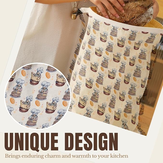 Beeswax Bread Bags for Sourdough & Homemade Bread, 2 Pack Reusable Cotton, 17"x13", Gnome