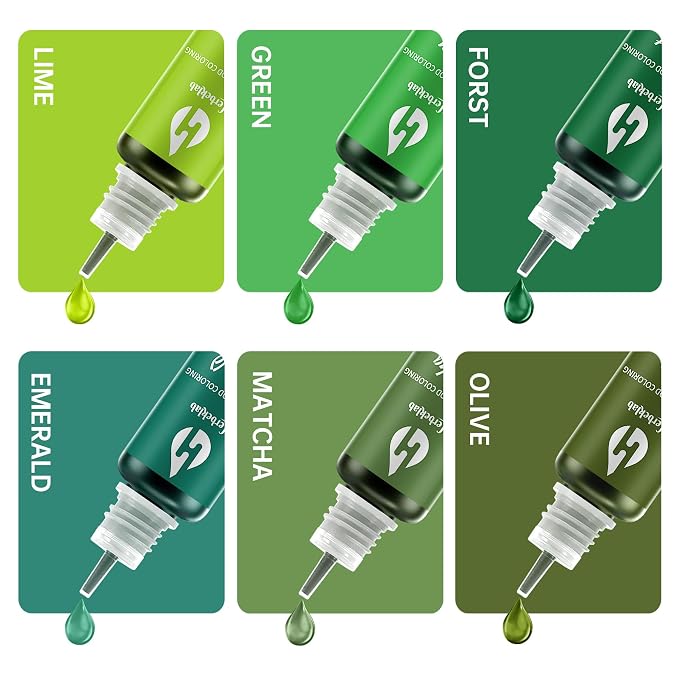 Oil Based Food Coloring for Chocolate 6 Colors x 10 ml Green Concentrated Green Oil Food Coloring for Candy Melts, Cake Pops, Strawberries - 6 Colors green