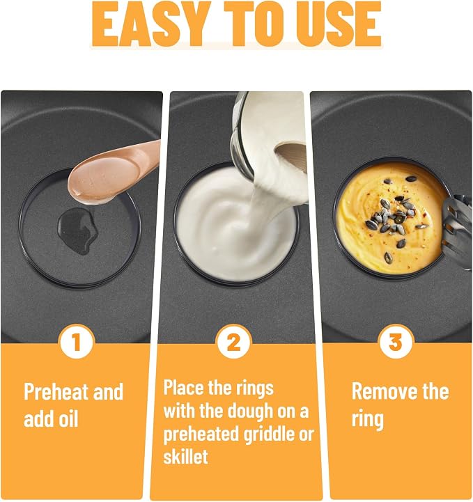 FANGSUN English Muffin Ring 4 Inches, Crumpet Rings Non-stick, Double Rolled Stainless Steel Ring Molds for Cooking Set of 6, Round Baking Egg Rings for Food, Breakfast, Metal Pastry Tart Rings