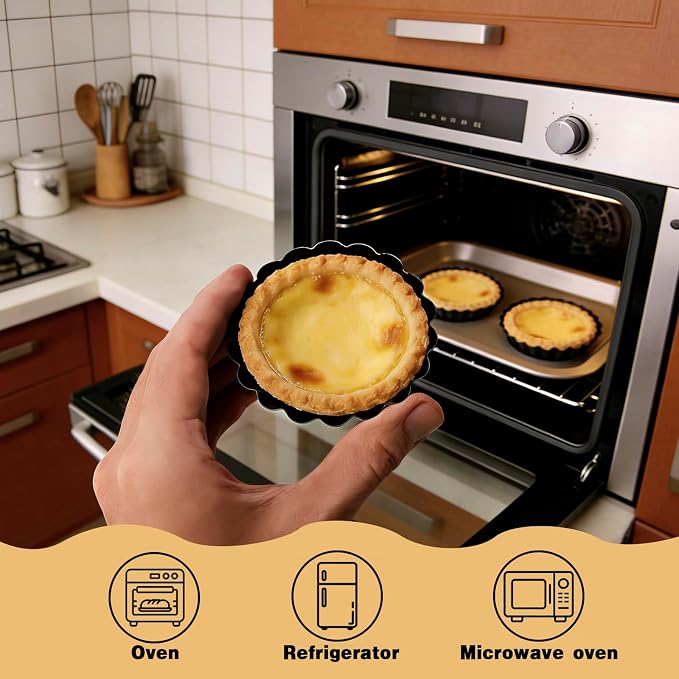 32 Pack Mini Tart Pans 3 Inch, Nonstick Carbon Steel Tartlet Pans with Removable Bottom, Fluted Egg Tart Molds for Quiche, Fruit Tarts, Mini Pies and Cheesecakes, Black