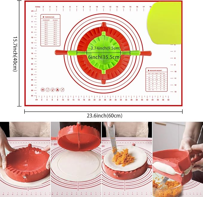 Dumpling Maker, Empanada Maker Press Set 2 Sizes (6"+3.74") with Large Non Stick Pastry Mat and Dough Cut for Dumplings, Potstickers, Empanadas, Jamaican Beef Patties