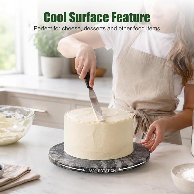 Marble Lazy Susan, 16 in Lazy Susan Turntable Organizer for Cabinet Pantry Kitchen Countertop Fridge Bathroom Makeup Vanity Countertop - Blue Fantasy