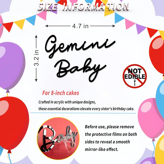 Gemini Cake Topper – Zodiac Birthday Decoration for Gemini Season, Horoscope Party Supplies for Baby or Adult Birthday (gemini baby black)