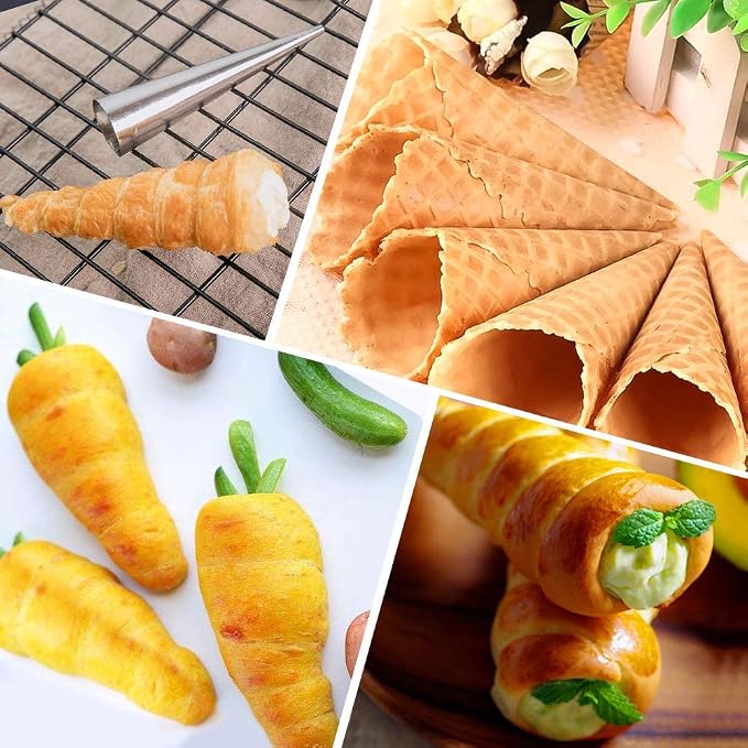 10 Pack Large Cream Horn Forms 5-inch, Non-stick Horns Pastry Mould Croissant Baking Forms for Baking Croissants Bead, Chocolate Croissant, Brioche Rolls, Ice Cream Cone Party Dessert