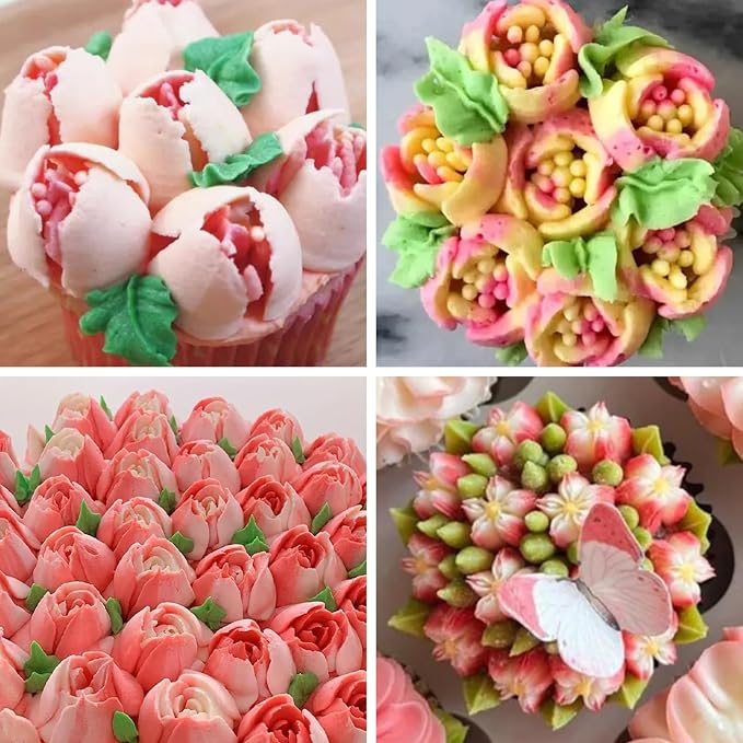 82Pack Large Russian Flower Nozzles for Cake Decorating Stainless Steel Buttercream Bouquet Nozzles,Includes 65 Large Flower Nozzles,2 Leafs, 2 Converters,2 Brushes,1 Silicone,10 Framing Bags