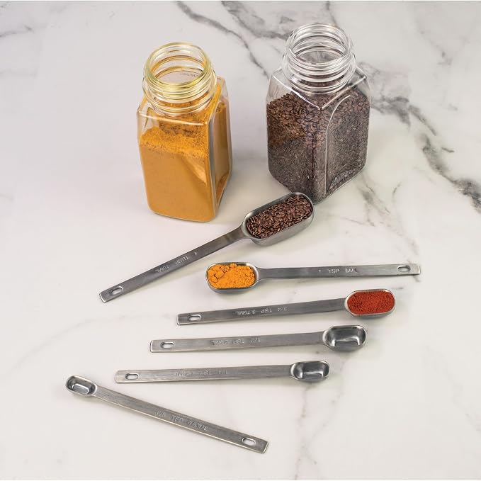 Mrs. Anderson’s Baking Spice Jar Measuring Spoons, Heavyweight 18/8 Stainless Steel, Set of 6 Narrow Measuring Spoons