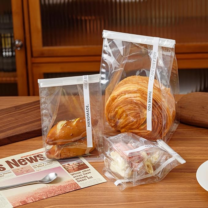 50 Pcs Bread Bags for Homemade Breads, 5.1 Inch Clear Bakery Bags with Tin Tie, Small Loaf Plastic Bag, Storage PackingBag for Foods