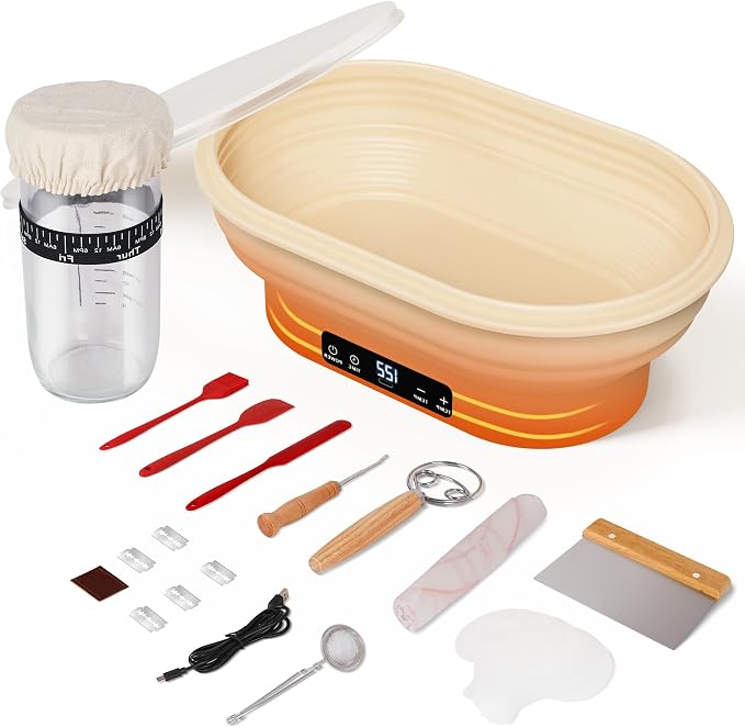 Sourdough Starter Kit, 2L Oval Sourdough Bread Baking Supplies, 6 Level (77-122°F) Graphene Heating Thermostatic Banneton Proofing Basket, Sourdough Starter Warmer for Bread Making Baking Fermentation