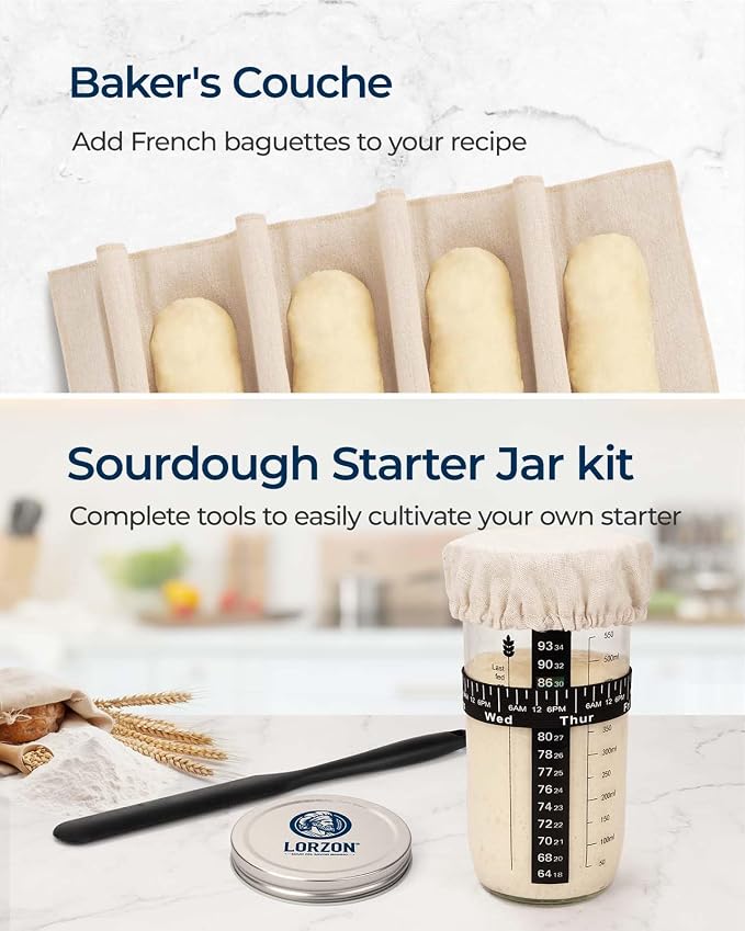 Lorzon Proofing Baskets with Sourdough Starter Jar Kit, 10" Round & 11" Oval Plastic Bannetons, Sourdough Bread Baking Supplies