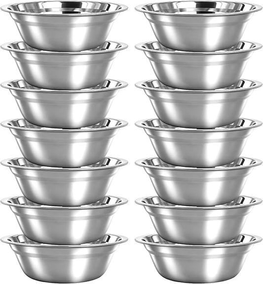 14 Pcs Stainless Steel Mixing Bowls Bulk, 8.66 x 5.1x 3 Inch Silver Metal Salad Bowl, Reusable Nesting Container, Food Baking Container, for Hotel Restaurant Home Kitchen