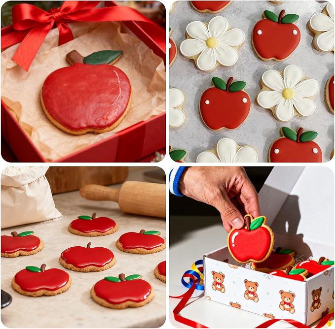 3 Piece Apple Cookie Cutter Set - 3.5", 2.7", 2" Fruit Cookie Cutters Shapes, Stainless Steel Biscake Cutter for Fall Thanksgiving