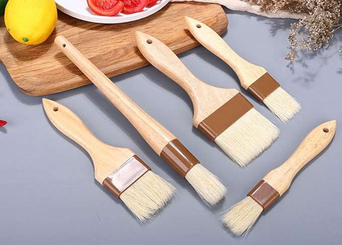2 Pieces Pastry Brushes Basting Oil Brushes with Boar Bristles, Beech Hardwood Handles Barbecue Grill BBQ Brush for Spreading Butter, 3 Inch Width Kitchen Cooking Baking Brush