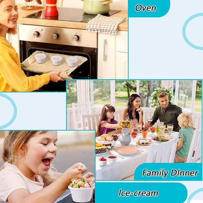 24 Pcs Ramekins 2 oz Ceramic Ice Cream Cups Oven Safe Ramekin Sauce Creme Brulee Fluted Tiny White Melamine Dipping Bowl Custard Condiment Charcuterie Bowls Round Tart Pan for Kitchen